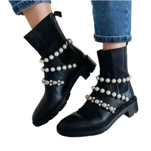 Zara Leather Faux Pearl Chelsea Ankle Boots